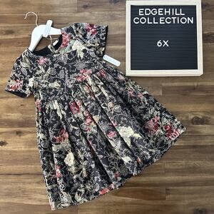 Edgehill Collection x Antonio Melani Black Floral Brocade Short Sleeve Dress 6X